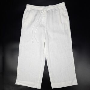 DKNY Pure 100% Linen Drawstring Wide Leg Cropped Pants Womens Medium Ivory White